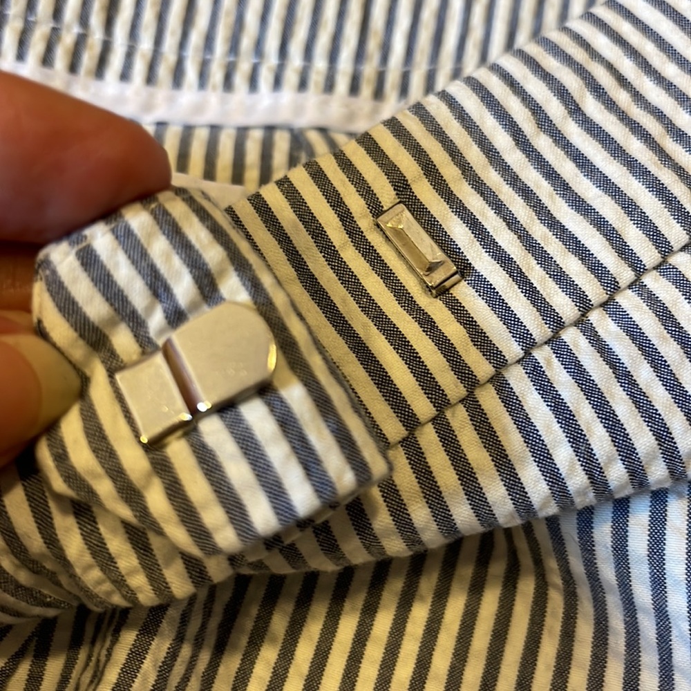 ZARA Seersucker Pinstripe Cuffed & Cropped Pants, from London, Sz SM - Picture 14 of 14
